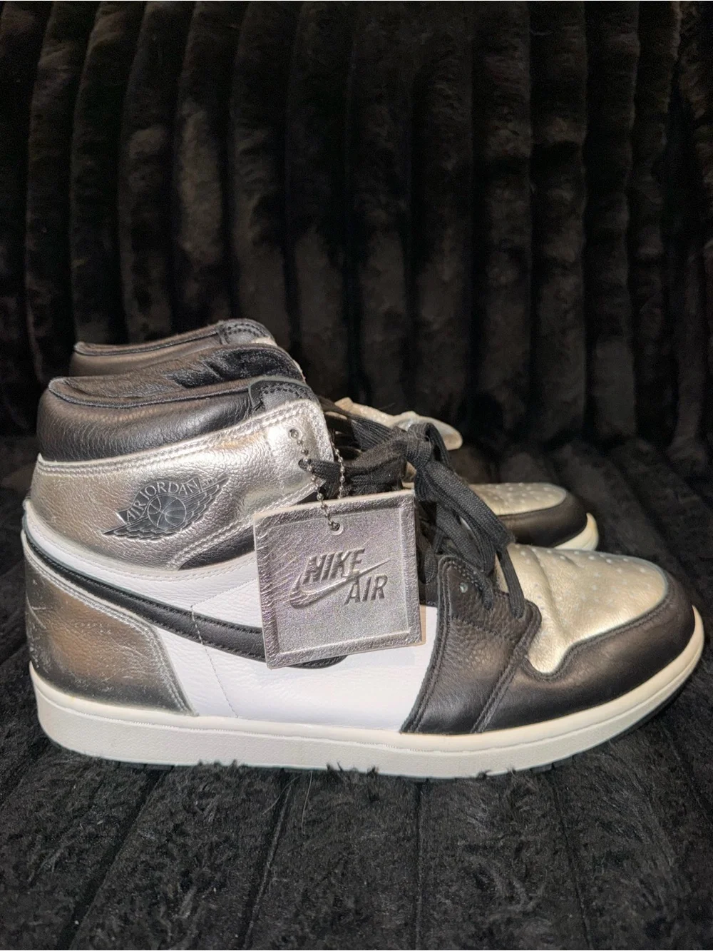 Nike Air Jordan 1 Retro High Women’s 12- White, Black & Metallic Silver